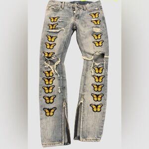 M N M L RETRO BUTTERFLY EMBROIDERED JEAN PANTS